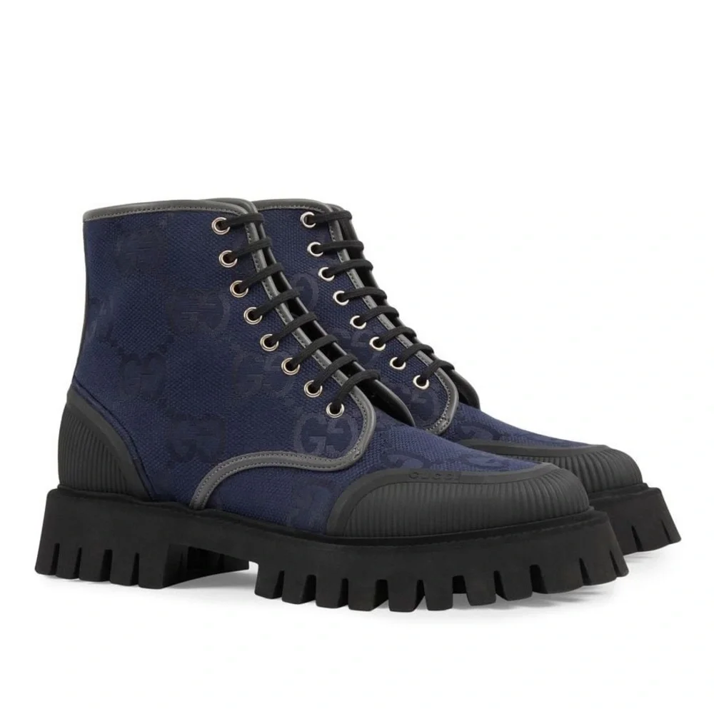 NEW IN BOX Gucci Lace-Up Boots Maxi GG in Navy